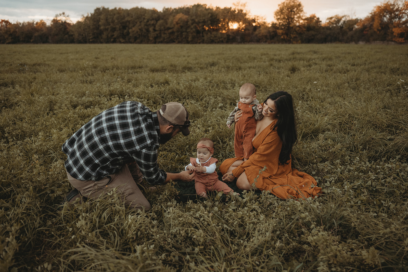 family photographed during the golden hour